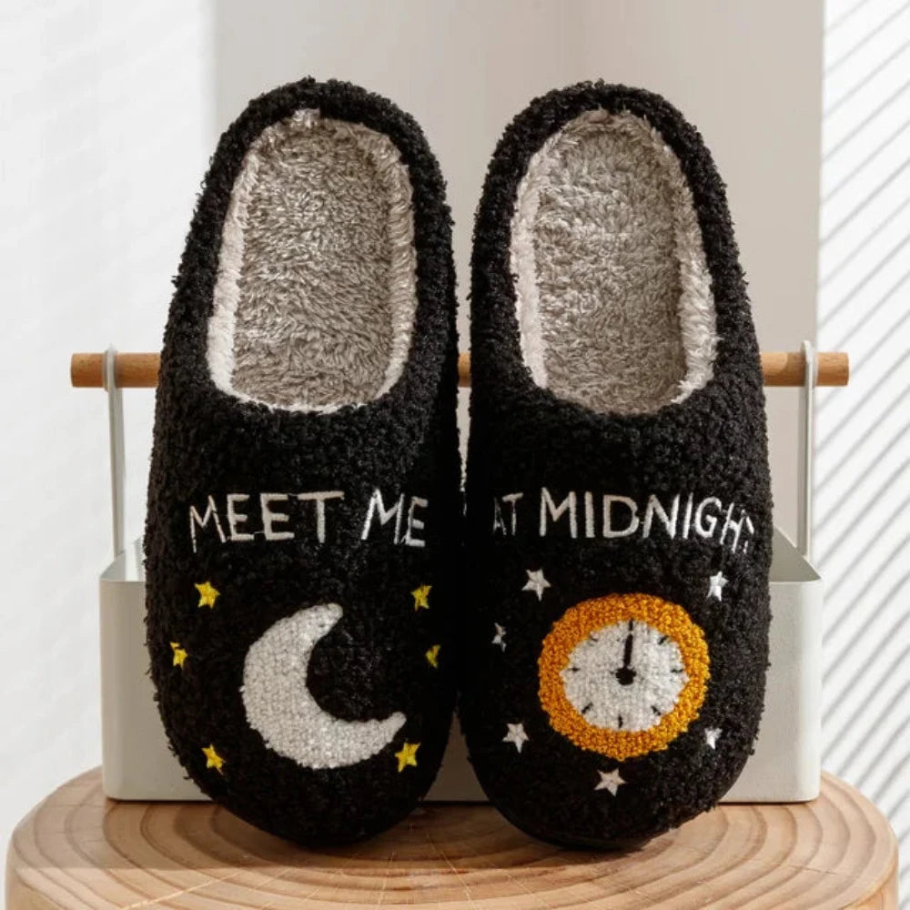 Mochi Mart meet me at mightnight slippers black