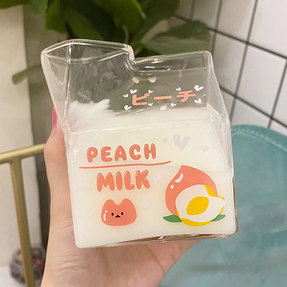 Kawaii Milk Carton Glass Cup