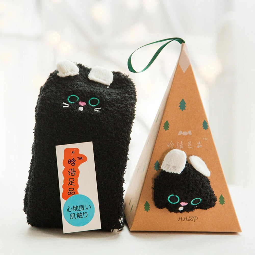 Mochi Mart Cute Fluffy Animal Socks Black Cat