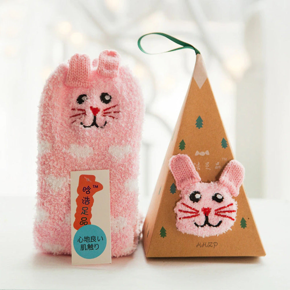 Mochi Mart Cute Fluffy Animal Socks Pink Bunny