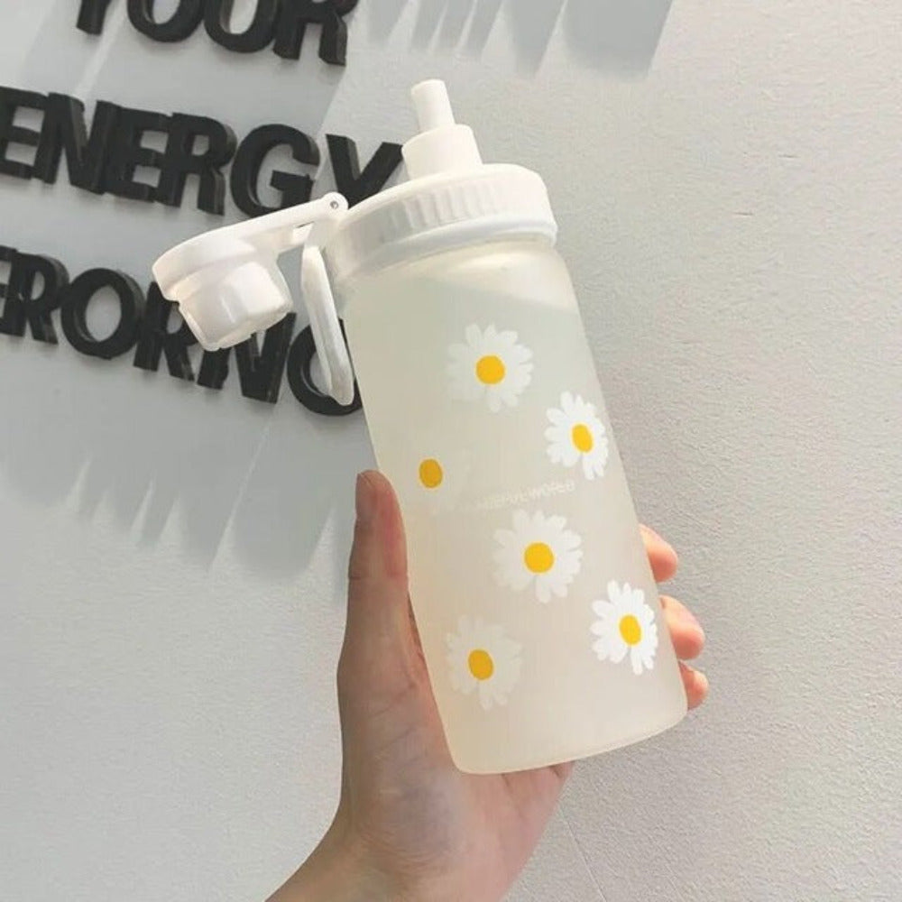 Mochi Mart Daisy Print Water Bottle with Sports Lid