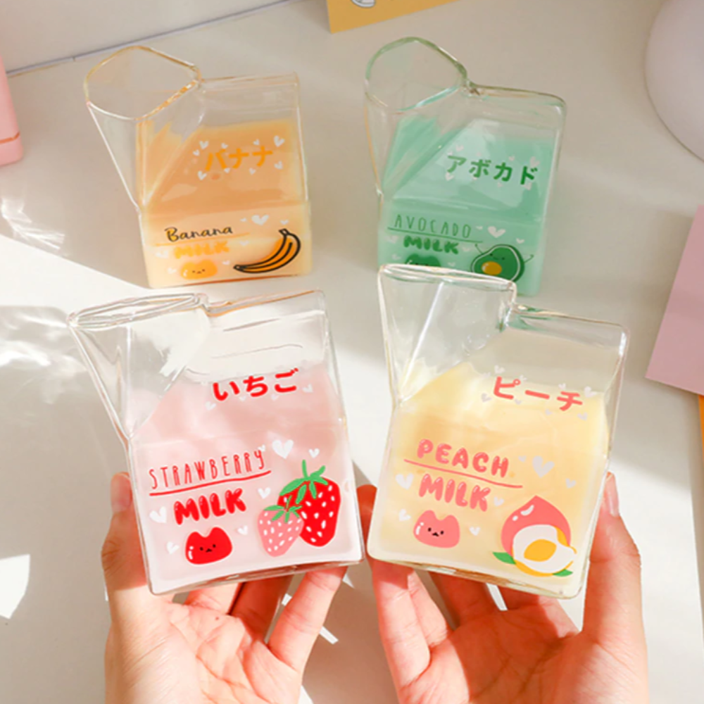 Kawaii Milk Carton Glass Cup