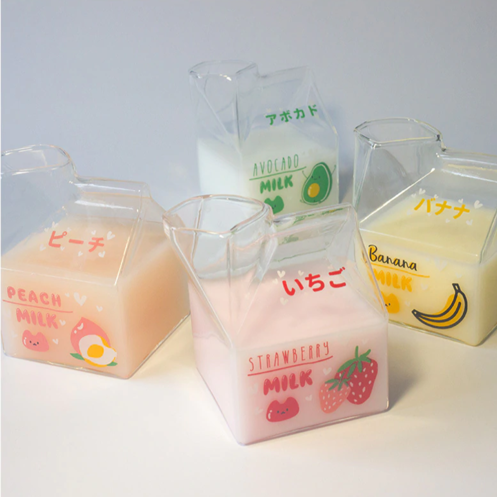 Kawaii Milk Carton Glass Cup