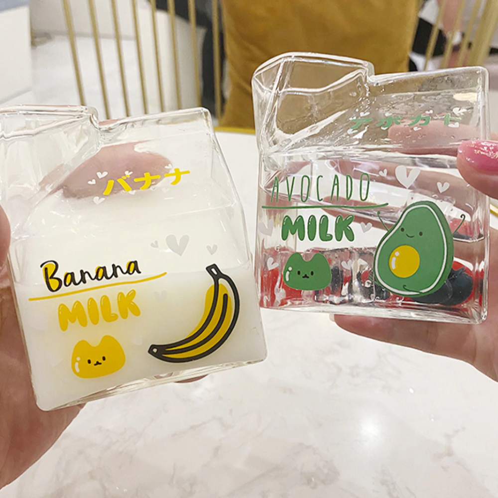 Kawaii Milk Carton Glass Cup