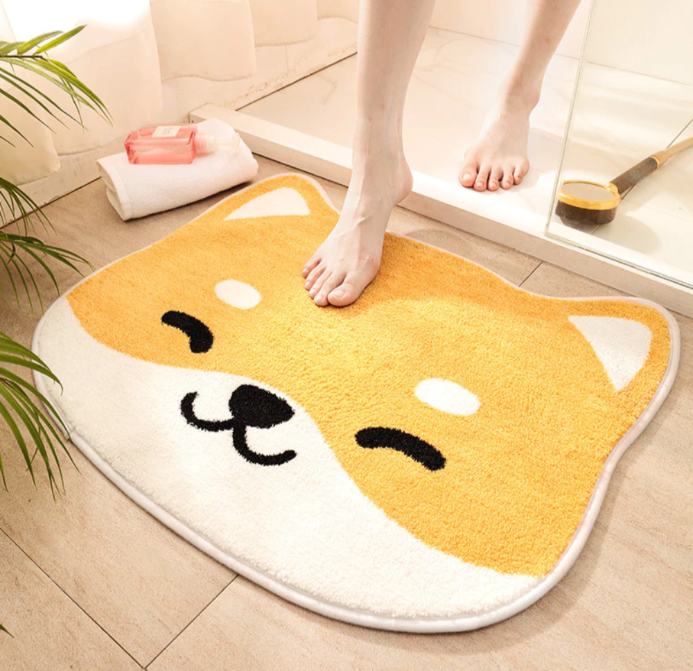 Dog with a bath mat best sale