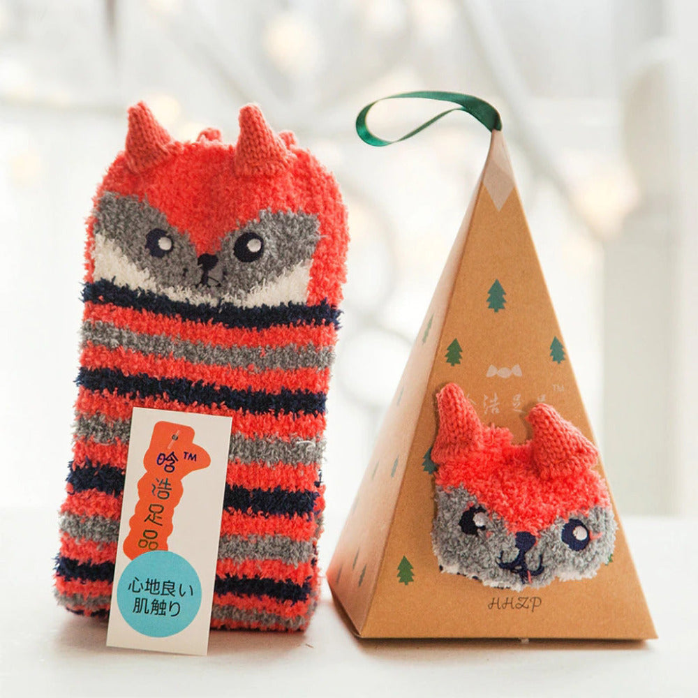 Mochi Mart Cute Fluffy Animal Socks Grey Fox