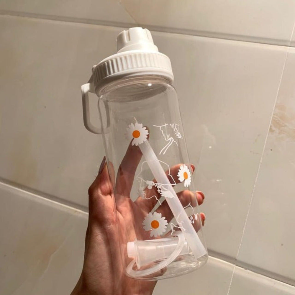 Mochi Mart Daisy Print Water Bottle with Sports Lid